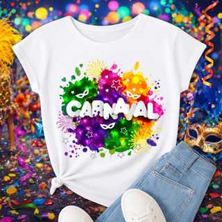 Camiseta Carnaval Colorida Feminina Estampa Carnaval Bloco Festa Verão em Oferta na Shopee