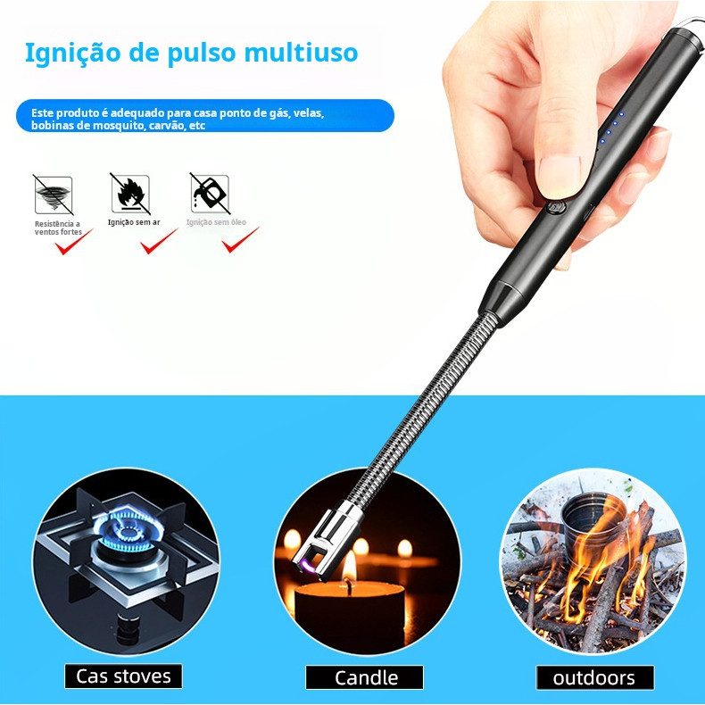 Isqueiro Eletrico Acendedor De Fogão De Gás, Churrasqueira, Vela, com Recarga USB Á Prova De Vento