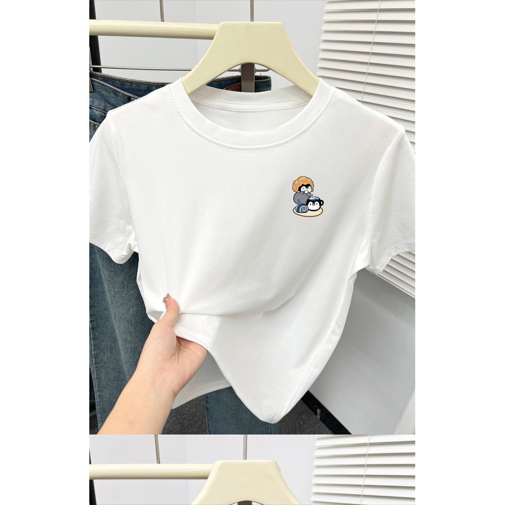 [Camiseta Premium Algodão Puro]LA crop top crop top korean style Summer New Style Cartoon Print Short Sleeve T-shirt for
