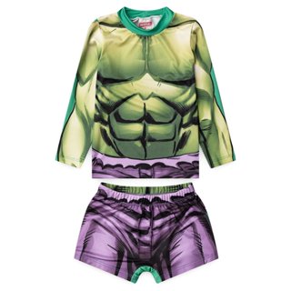 Conjunto Infantil Masculino Camiseta com Proteção UV e Sunga Hulk em Oferta na Shopee