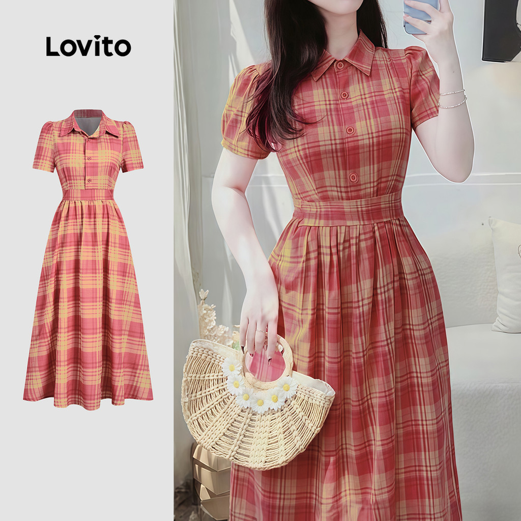 Lovito Vestido Boho com Botão Primavera/verão para Mulheres L164ED447