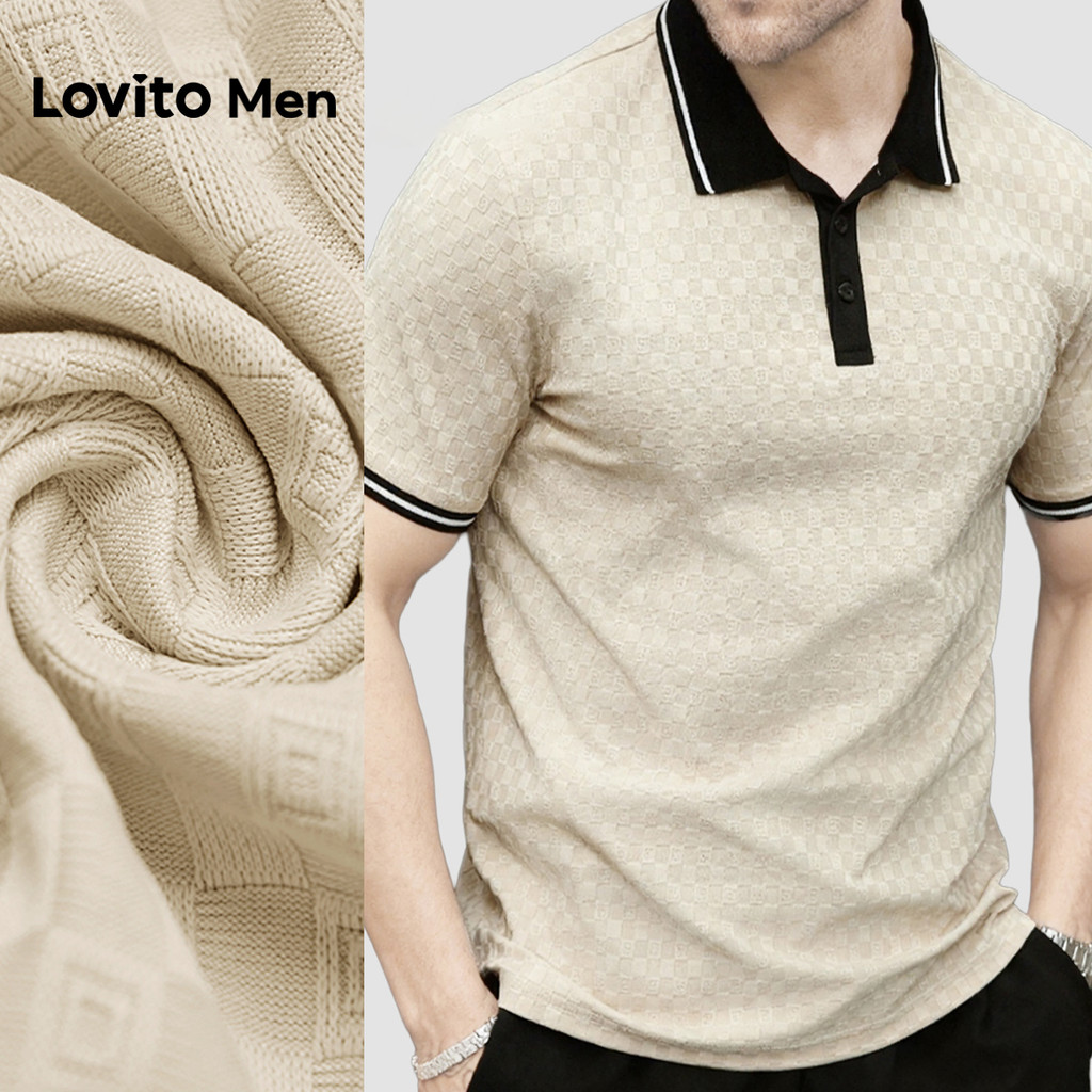 Lovito Men Camisa Polo Casual Colorida Primavera/verão Khaki para Homens L169ED034 em Oferta na Shopee