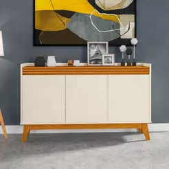 Buffet Aparador Cantinho do Café 3 Portas Ripado Amsterdã 136cm - Vianossa