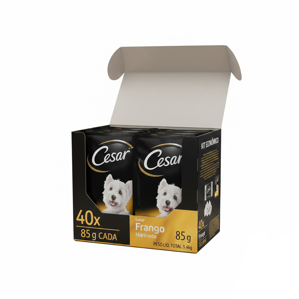 Kit Ração Úmida Cesar Sachê Cortes Selecionados Frango Marinado ao Molho para Cães Adultos 40 Unidades em Oferta na Shopee