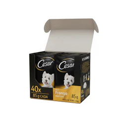 Kit Ração Úmida Cesar Sachê Cortes Selecionados Frango Marinado ao Molho para Cães Adultos 40 Unidades