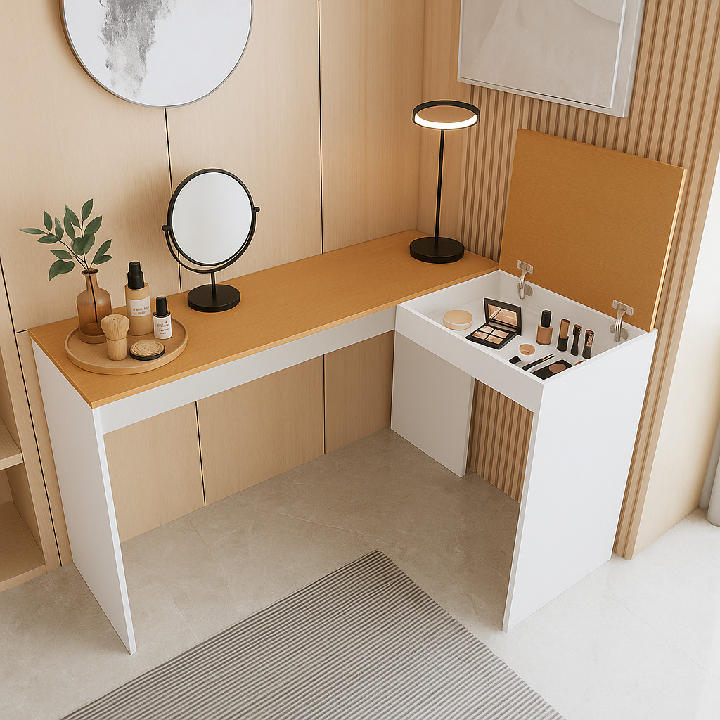 Penteadeira Mesa Escrivaninha em L de Canto com Nicho Porta Objetos Maquiagem Skincare Joias em Oferta na Shopee