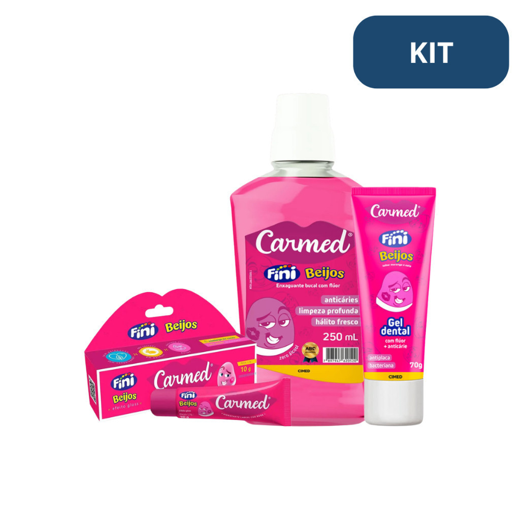 Kit Carmed Fini Beijos Hidratante, Enxaguante e Gel Dental