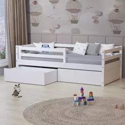 Cama Solteiro Eco Com 02 Gavetas E Grade De Proteção Madeira Maciça Branco Mobilistore