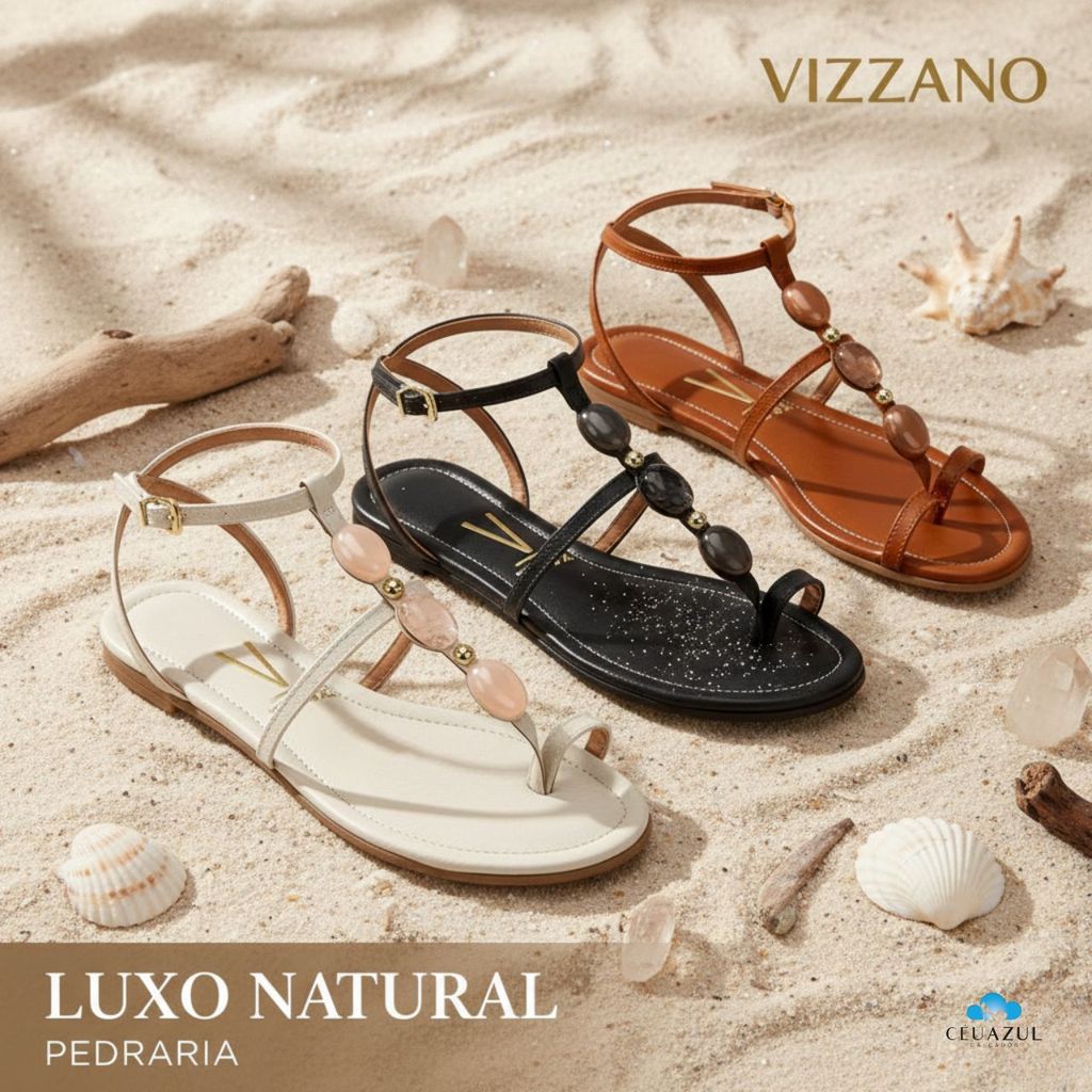 Sandália Rasteira Feminina Vizzano Pedrarias Luxo Conforto em Oferta na Shopee