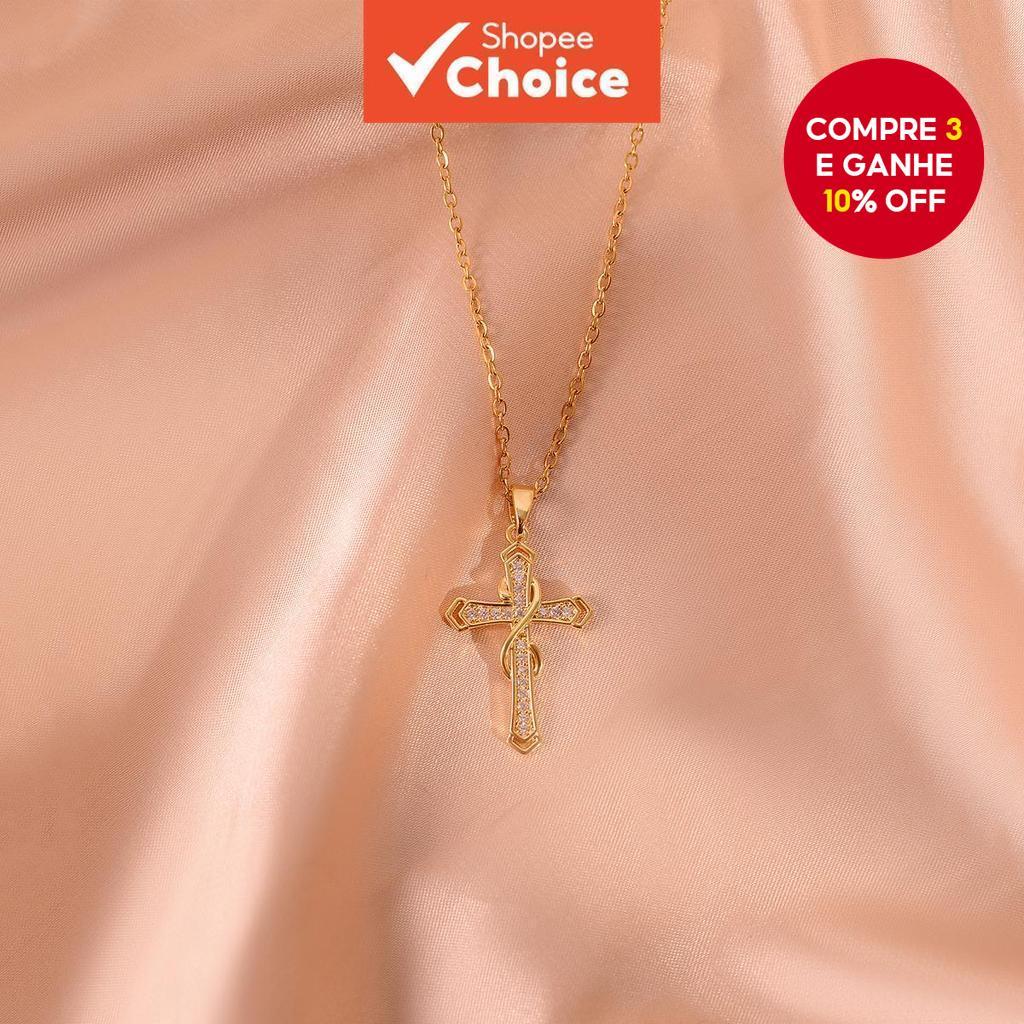 Colar Com Pingente De Cruz De Zircônia De Cobre Joias Criativas Para Mulheres em Oferta na Shopee