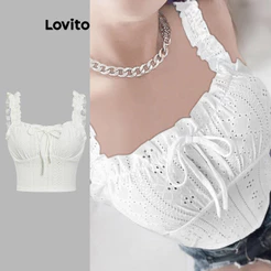 Lovito Casual Regata Em Jacquard Liso Com Cadarço Para Mulheres Bordado L99ED631