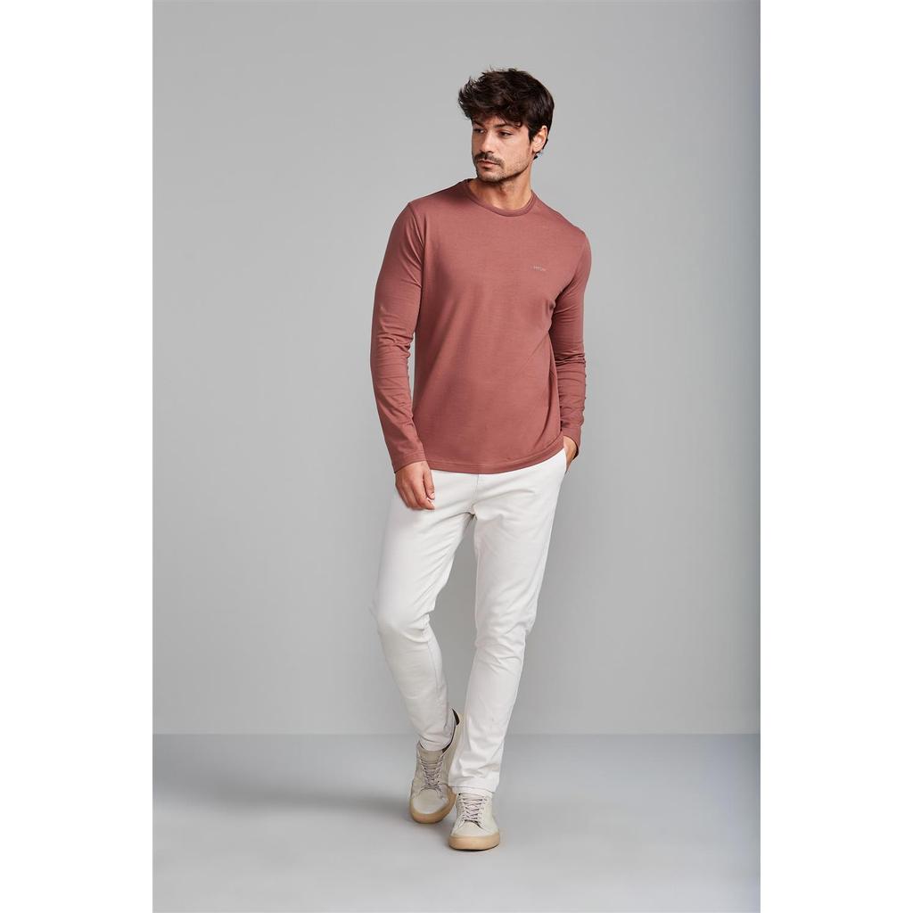 Camiseta Manga Longa Malha Slim Fit - Marrom Castanho em Oferta na Shopee