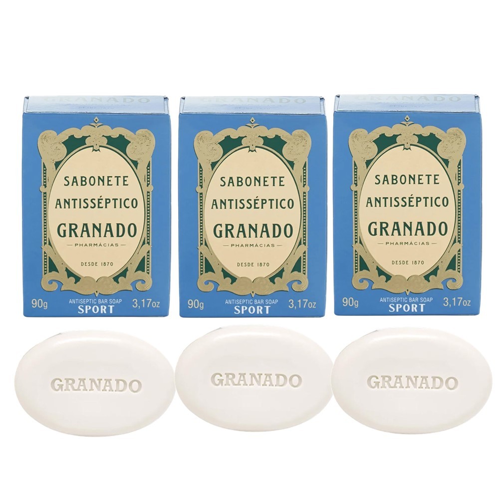 Kit 3 Sabonete Phebo Granado Antisséptico Sport Anti Acne e Oleosidade em Barra 90g