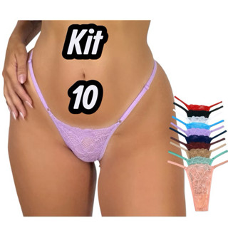 Kit 10 Calcinhas Fio Dental Regulagem Lateral Renda Feminina Academia Sexy Microfibra em Oferta na Shopee