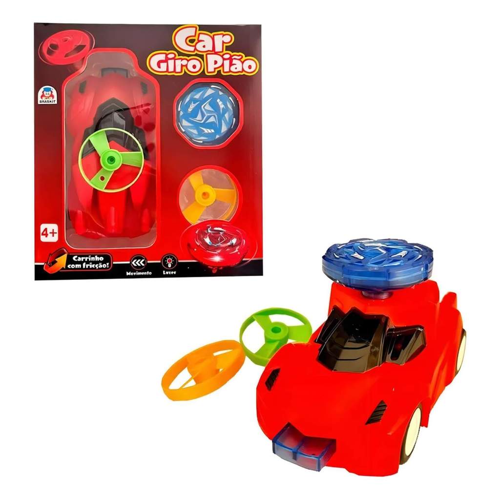 Carro de Brinquedo Giro Pião Fricção com Luzes Braskit - 1106