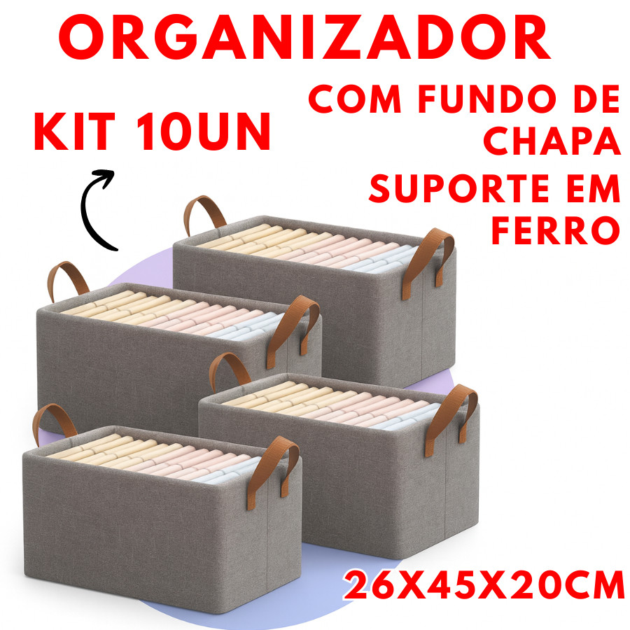 KIT 10 Unidades Organizador 26x45x20cm Para Multiuso Roupas Objetos Com Fundo Firme Suporte De Ferro em Oferta na Shopee