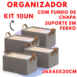 KIT 10 Unidades Organizador 26x45x20cm Para Multiuso Roupas Objetos Com Fundo Firme Suporte De Ferro em Oferta na Shopee