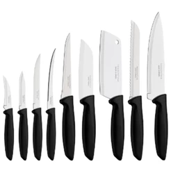 Kit Jogo de Facas Faqueiro Tramontina Plenus 9 Peças Sortidas Chef Carnes Pão Frutas Aço Inox Preto
