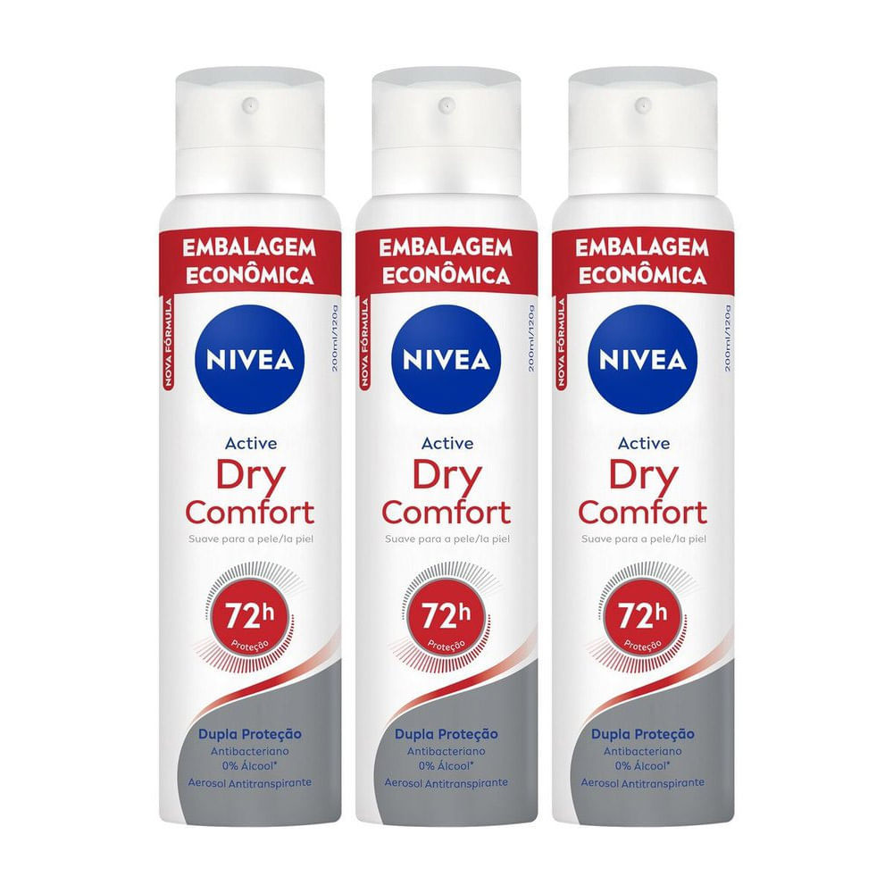 Kit 3 Desodorante Nivea Active Dry Comfort Aerosol Antitranspirante 200ml em Oferta na Shopee