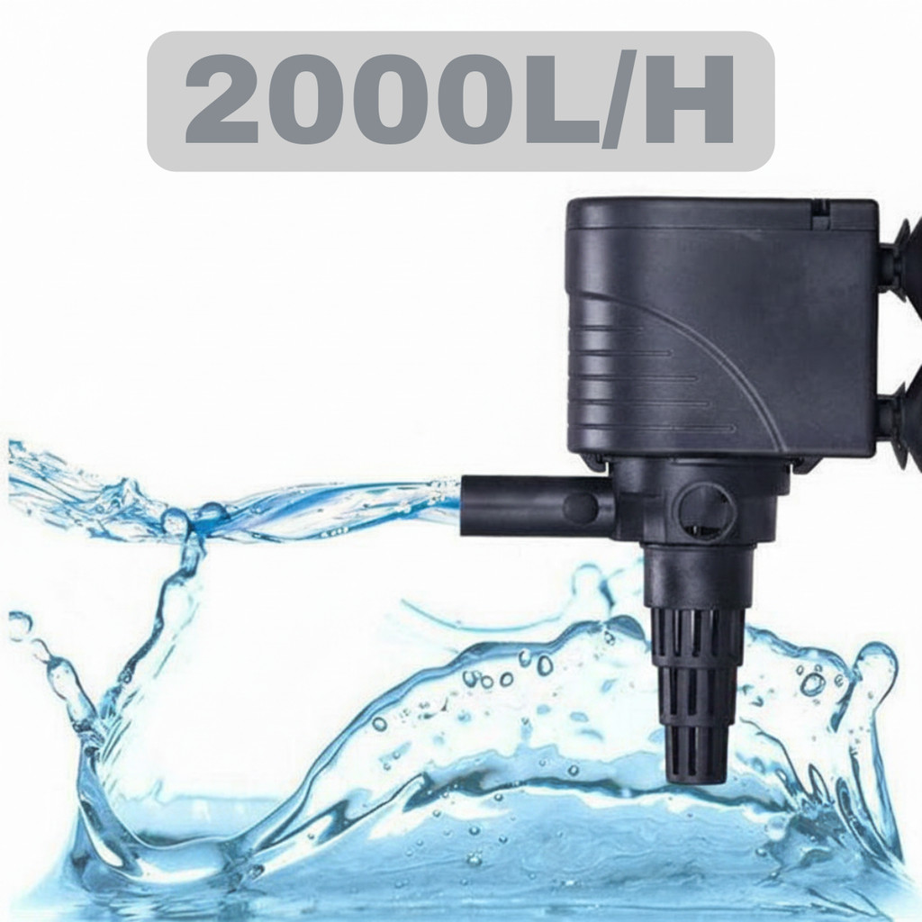 Bomba Submersa 3 em 1 para Aquario 2000l/h Motor Circulação Oxigenação Fontes de Agua Lago Cascatas