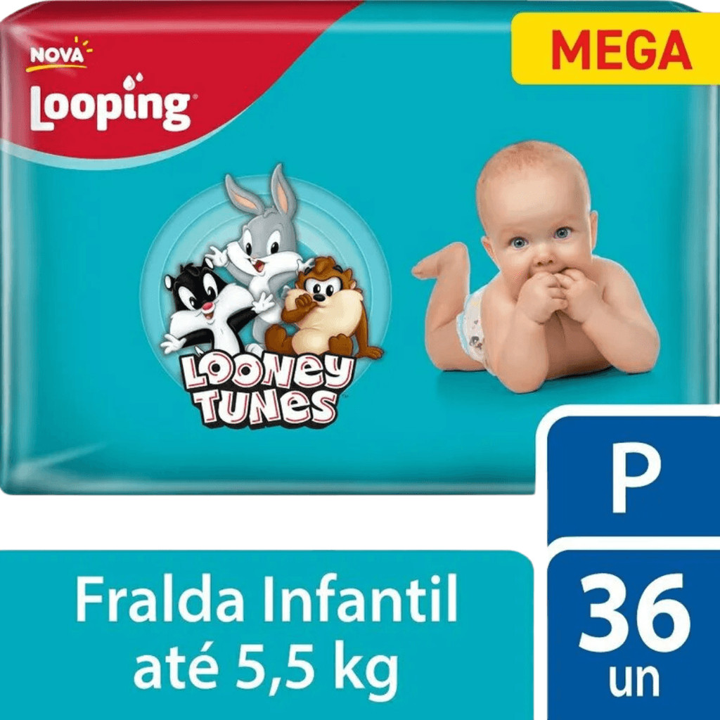 Fralda Looping Looney Tunes Mega P com 36 Unidades em Oferta na Shopee