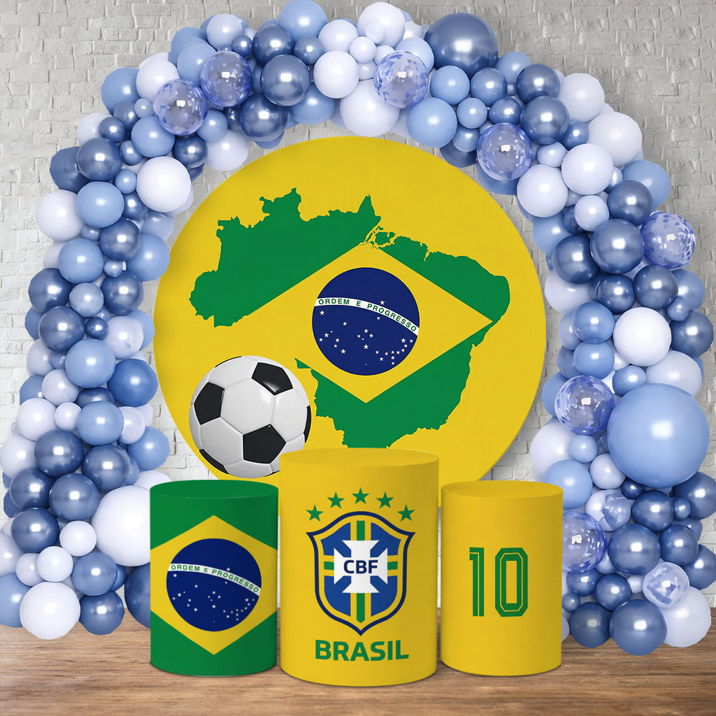 Kit Festa Capa Painel Redondo + Trio Capa Cilindro Veste Fácil Tema Copa do Mundo 2026