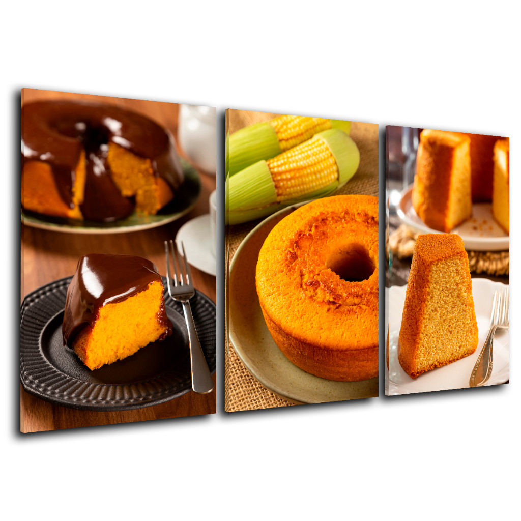 Kit Quadros Decorativos Padaria Bolo Caseito Bolo de Cenoura Bolo de Millho Bolo de Trigo Chocolate
