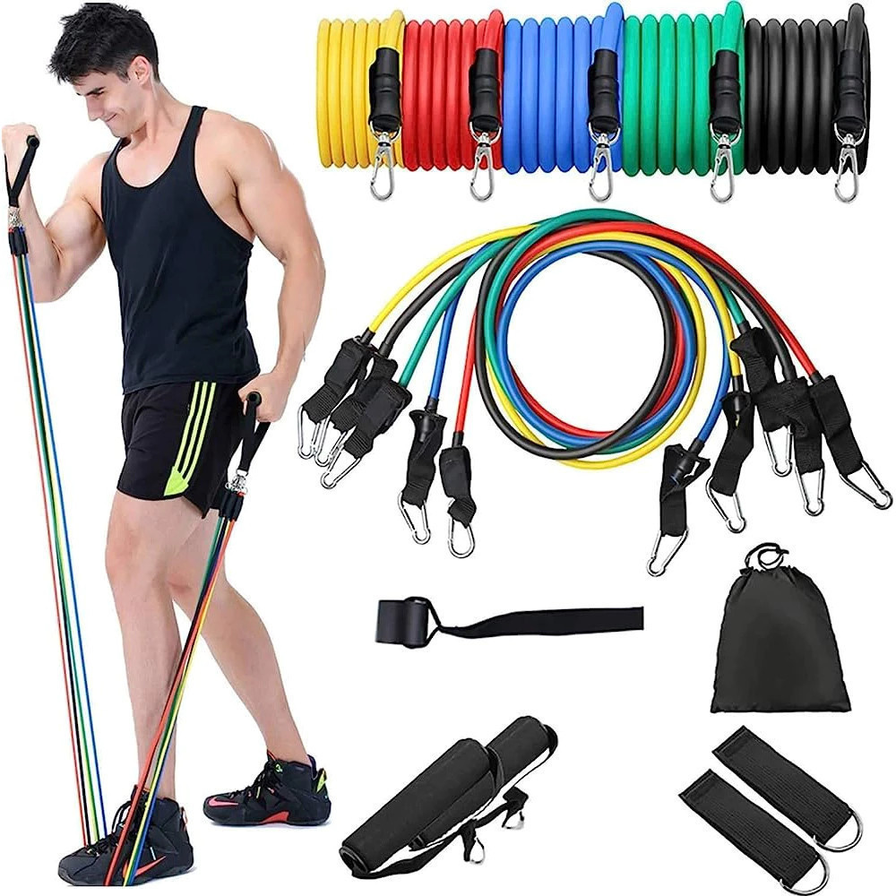 Imagem Kit 11 Power Tube Elástico Musculação Crossfit pilates yoga fitness Corda Funcional Leo Store BR