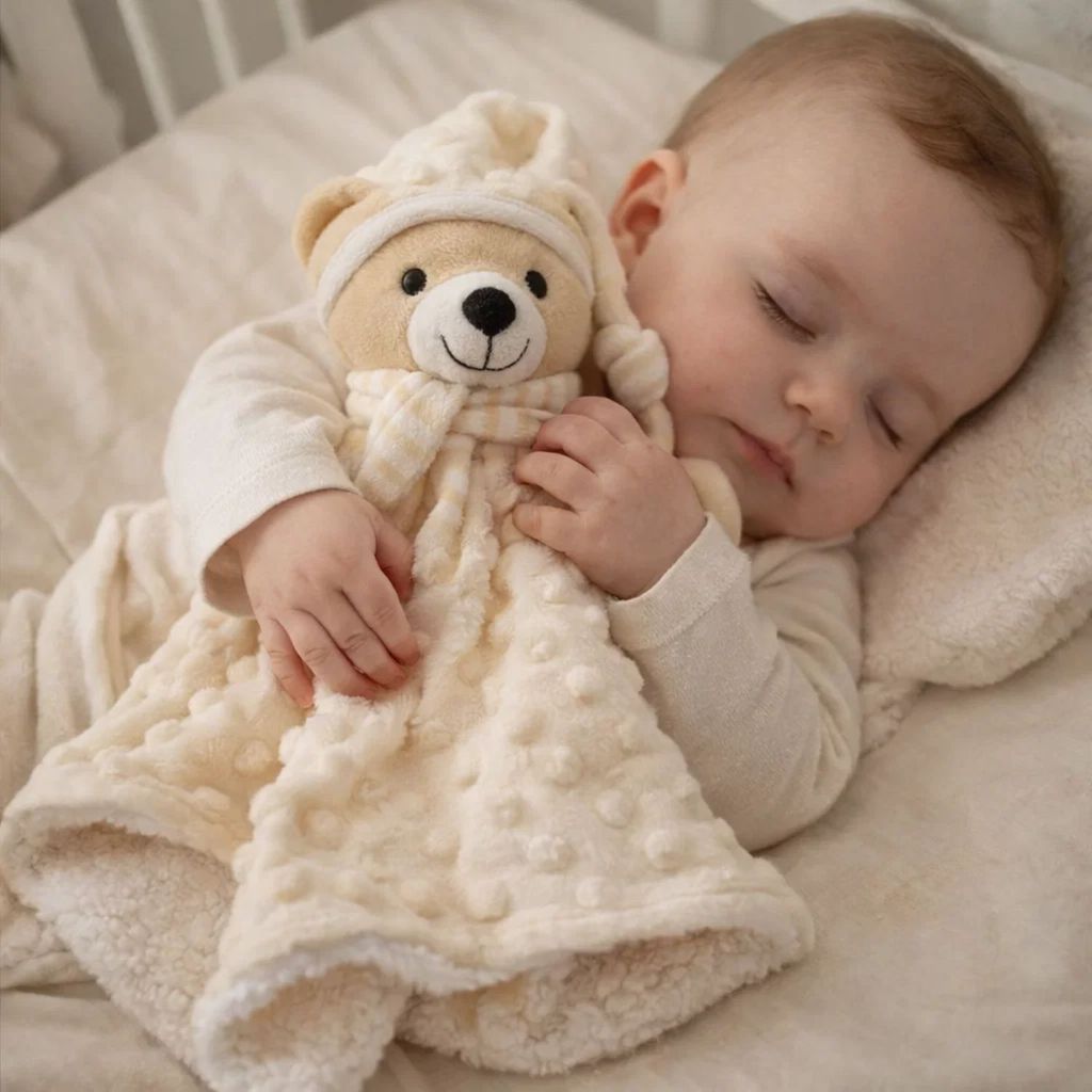 Naninha Bebê Premium Hipoalergênica Flobaby - Ursinho Pelúcia Paninho Dormir Bege Prendedor Chupeta em Oferta na Shopee