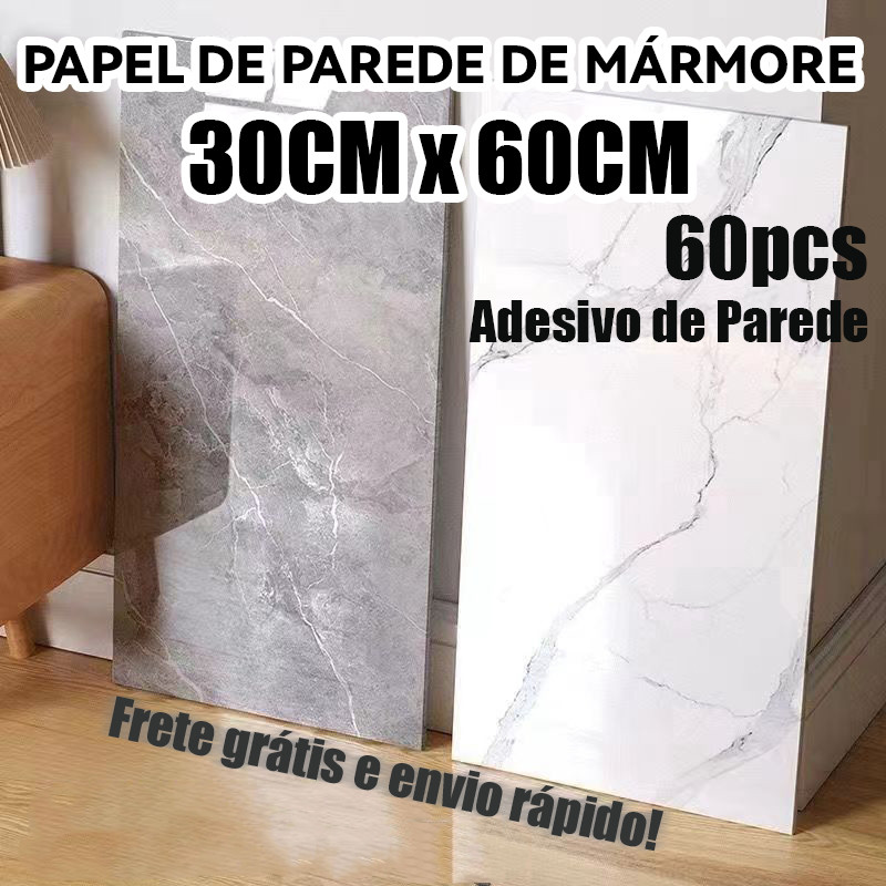 60PCS Placas Adesivas Mármore Parede Autocolante 3D Porcelanato 30 cm x 60 cm