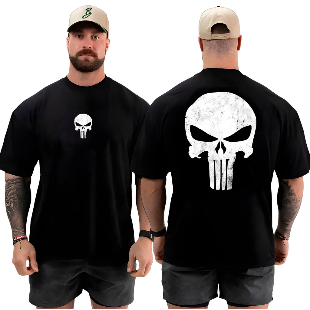 Camiseta Oversized Academia Fitness Treino Confortável Camisa Musculação Caveira 100% Algodão