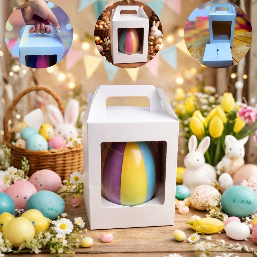 10 CAIXA PARA OVO EM PÉ 6 FATIA 250g COM VISOR BRANCO