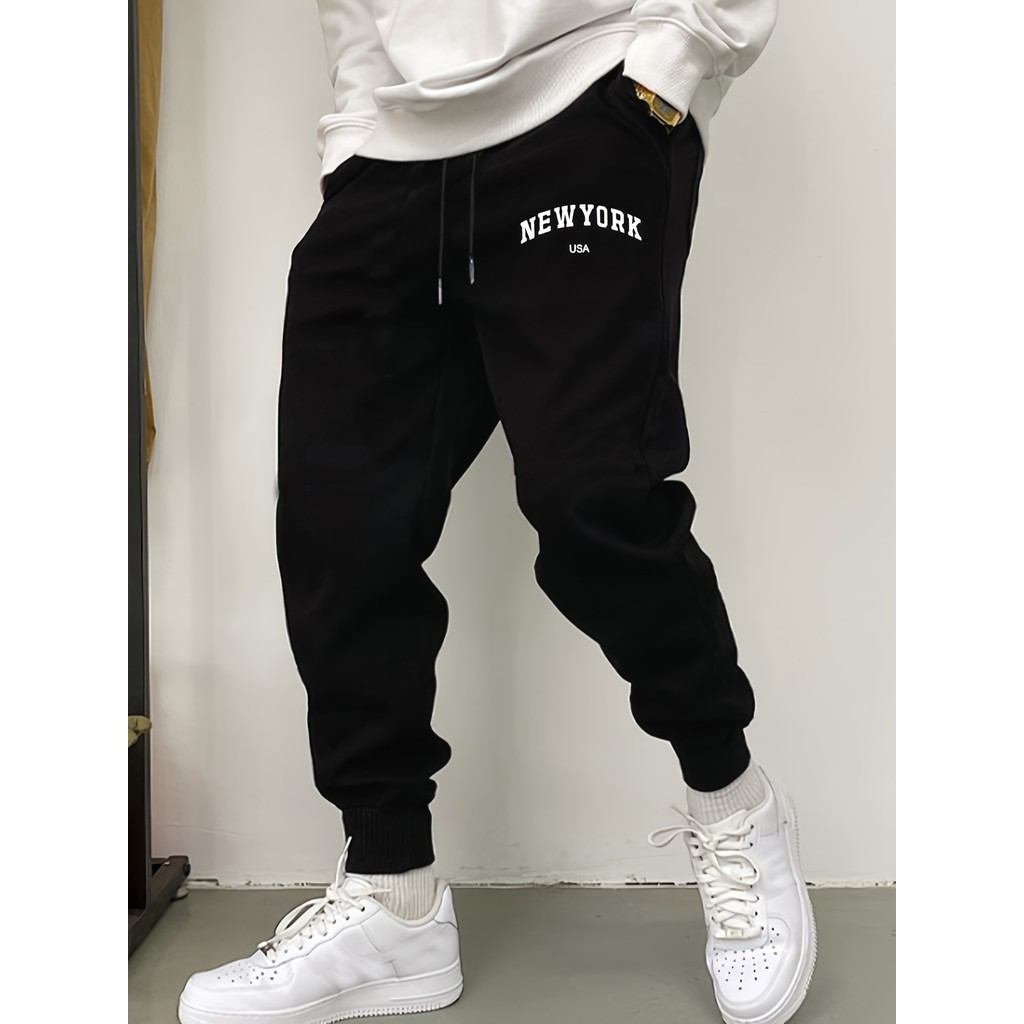 Calça Moletom New York Masculina Estilo Jogger Casual Streetwear Estampada 100% Algodão Urbana