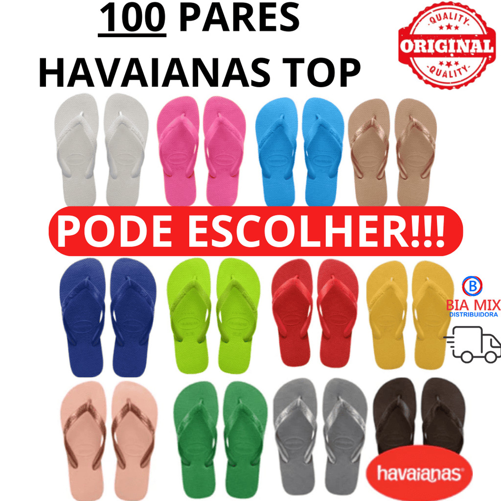 Chinelo unisess Havaianas kit com 100 Pares de Chinelos Top tradicional Havaianas Original colorida