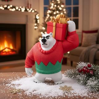 Miniatura Urso Polar Natalino Presente 26cm Action Figure