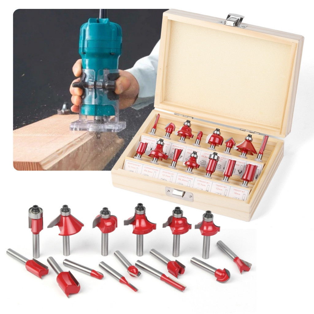 Conjunto 15 Fresas 1/4" para Tupia Lâmina Tungstênio Madeira MDF