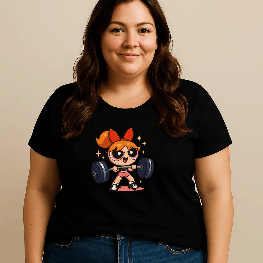 Camiseta Plus Size Feminina Florzinha Estampada Super Poderosas Academia 2 100% Algodão Camisa