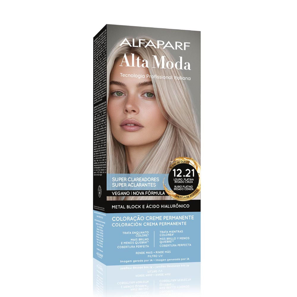 Tintura Creme Alta Moda Alfaparf Louro Platina Irisé Cinza 12.21