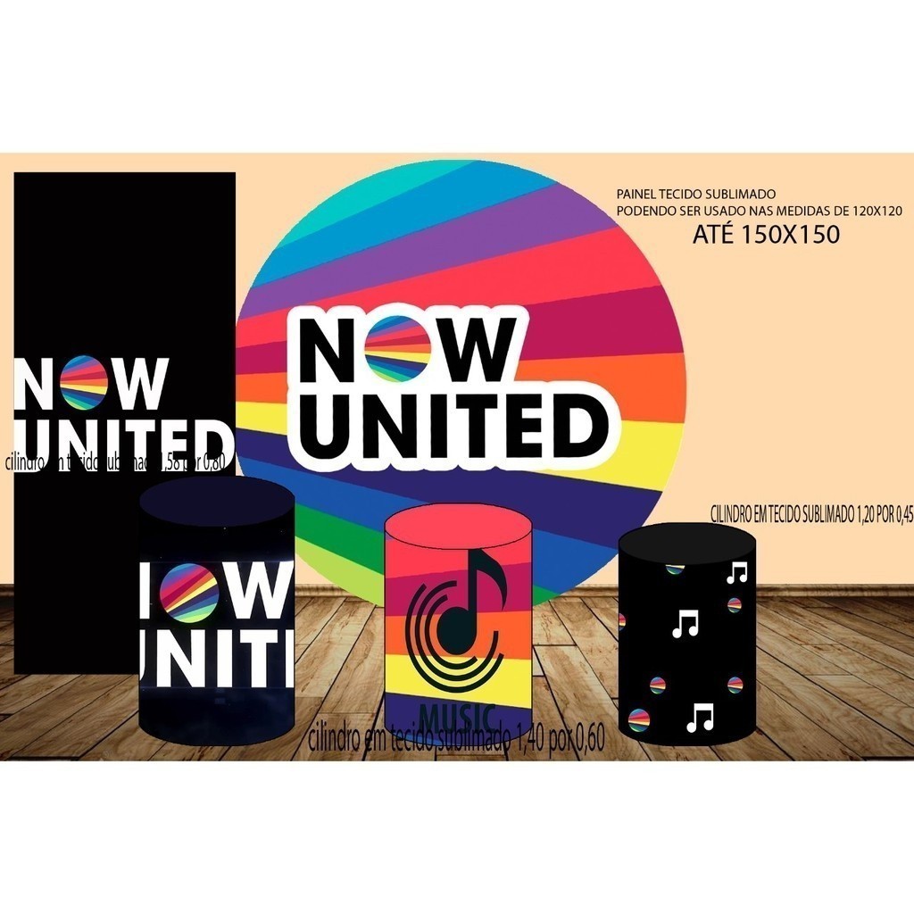 KIT PAINEIS CASADO + CAPAS CILINDRO TECIDO SUBLIMADO NOW UNITED