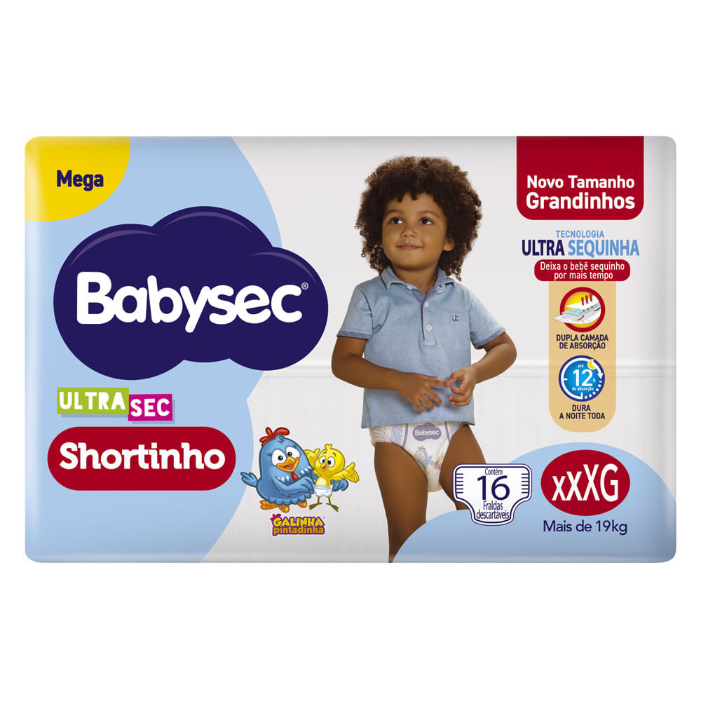 Fralda Babysec Ultrasec Shortinho Mega Tamanho XXXG 16 Unidades Descartáveis em Oferta na Shopee