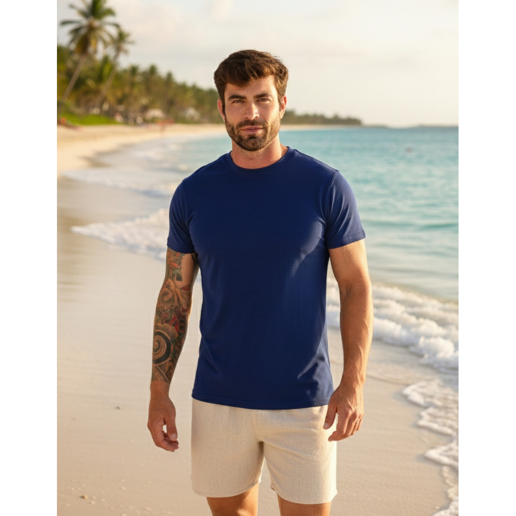 Camiseta Azul Bic 100% Algodão Pima Premium peruano dia a dia