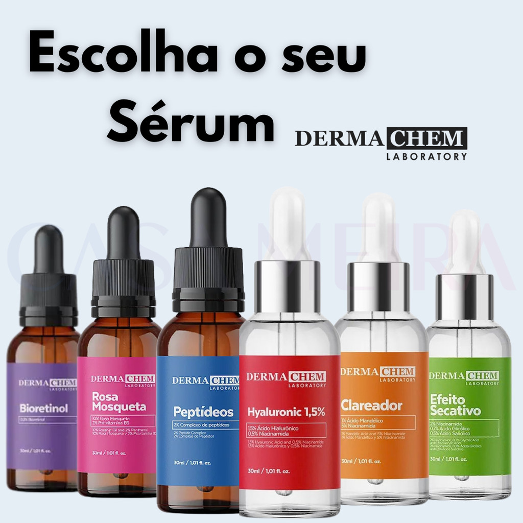 Dermachem Sérum 30ml Clareador Anti Rugas Hidratante Rosa Mosqueta Acido Hyaluronic em Oferta na Shopee