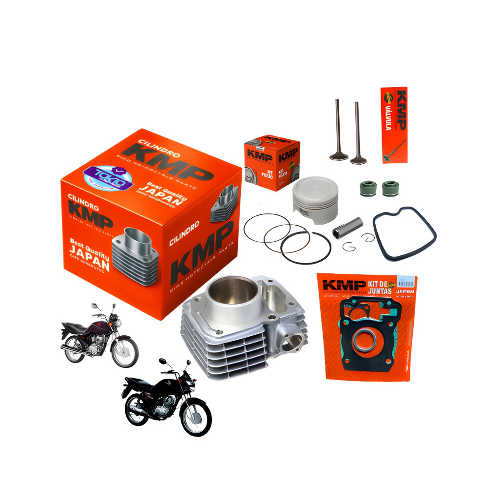 Kit Cilindro Motor Completo KMP+Pistão+Válvulas+Guarnição+Retentor Fan 2009-2018/Bros 125 2013-2015