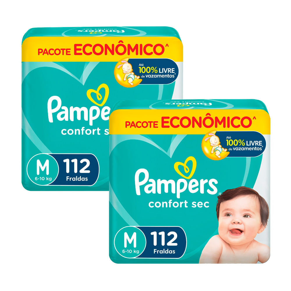 Kit 2 Fralda Pampers Confort Sec Tamanho M 112 Unidades Descartáveis