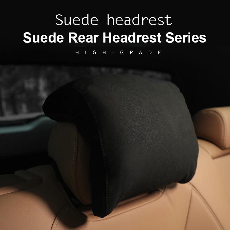 Universal Respirável Camurça Carro Traseiro Segunda Fileira Assento Encosto De Cabeça Com Alças Ajustáveis Pescoço Prote