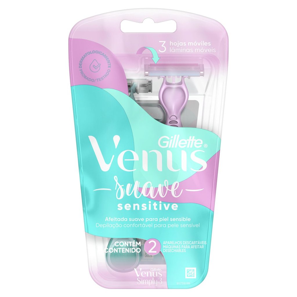 Aparelho de Depilar Gillette Venus Suave Sensitive 2 Unidades em Oferta na Shopee