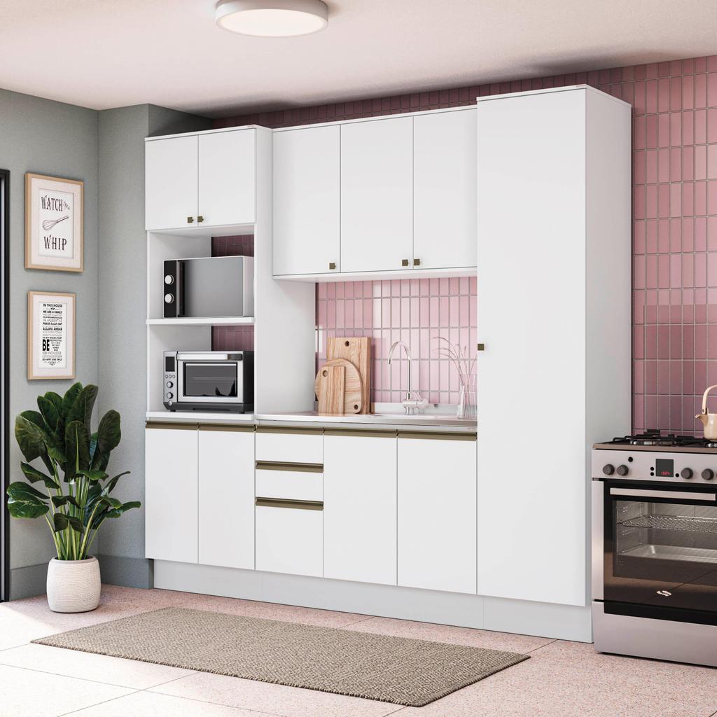 Cozinha Compacta Celeste Kappesberg 100% MDF Branco 240cm em Oferta na Shopee