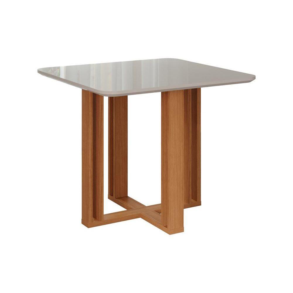 Mesa de Sala Jantar Flora c/Tampo Madeirado 94X94cm Nature/Off White - Cimol em Oferta na Shopee