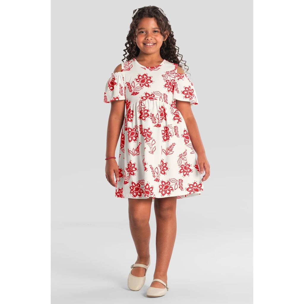 Vestido infantil menina com flores Brandili -Vermelho em Oferta na Shopee