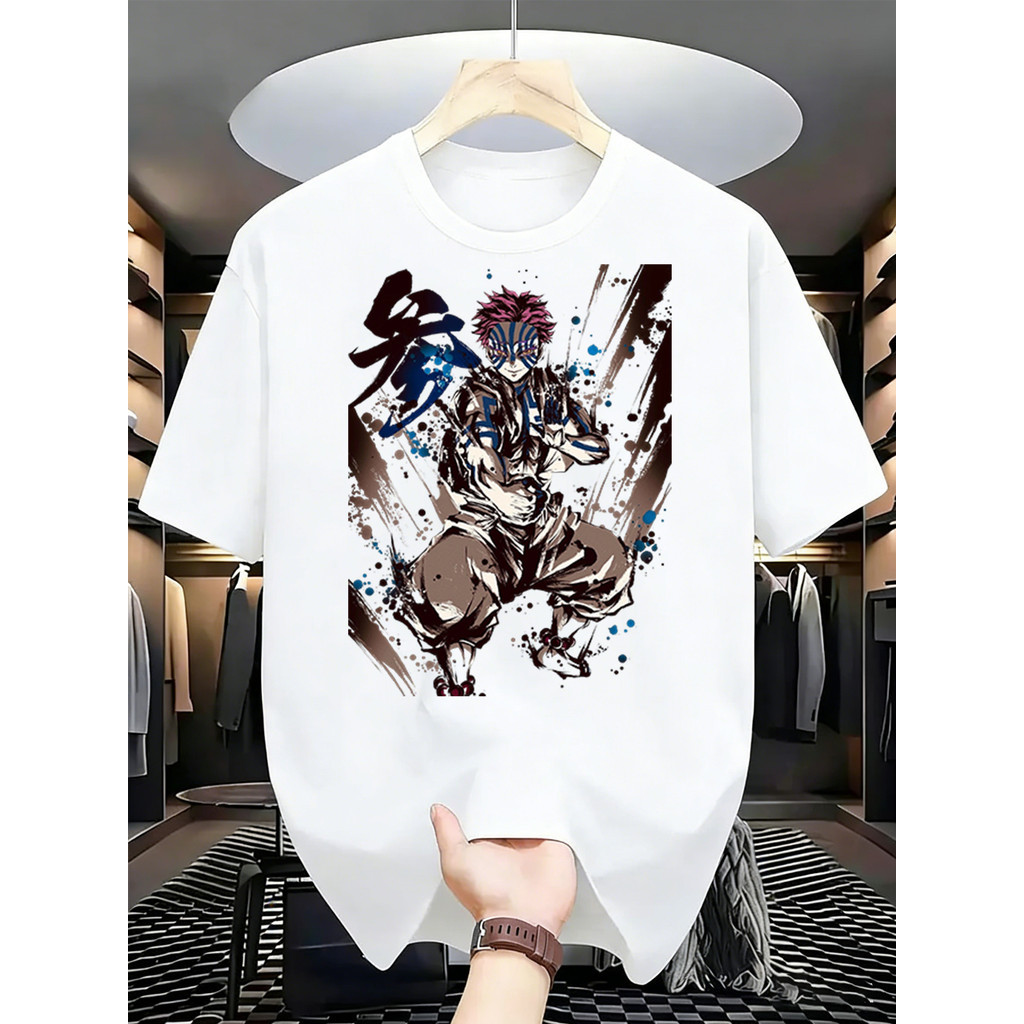 camiseta de algodão preta e branca  com estampa de Akaza,Demo 100%Algodão Promoção Envio Rapido